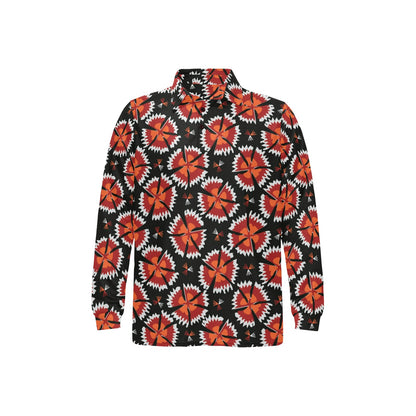 Carnations Pattern Print Design CN03 Long Sleeve Polo Shirt For Men's