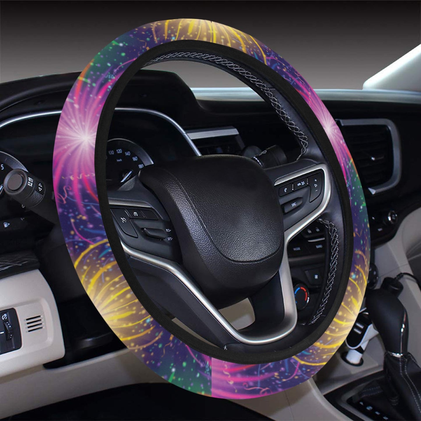 Firework Colorful Print Design LKS301 Steering Wheel Cover with Elastic Edge