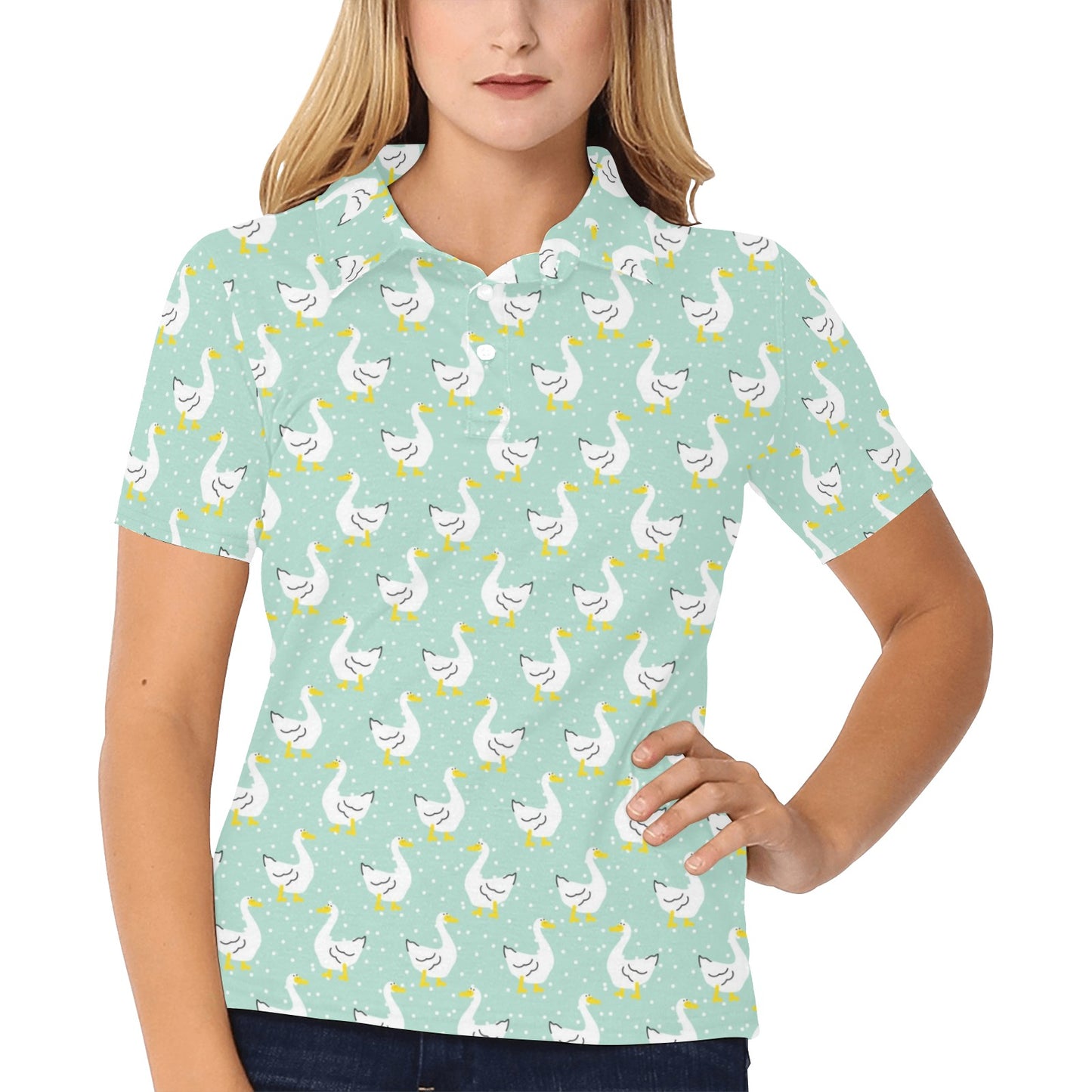 Goose Print Design LKS404 Women's Polo Shirt