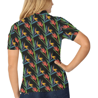 Heliconia Pattern Print Design HL04 Women's Polo Shirt