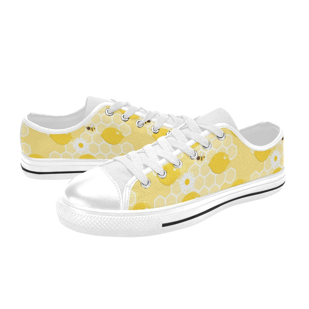 Honey Bee Honeycomb Print Design LKS3010 Women's White Low Top Shoes