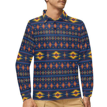 Southwest Pattern Print Design LKS306 Long Sleeve Polo Shirt For Men's
