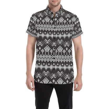 Tribal Pattern Print Design LKS304 Men Short Sleeve Button Up Shirt