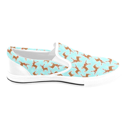 Reindeer Print Design LKS403 White Slip Ons Canvas Women's Shoes