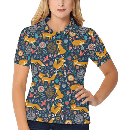 Fox Cute Jungle Print Pattern Women's Polo Shirt