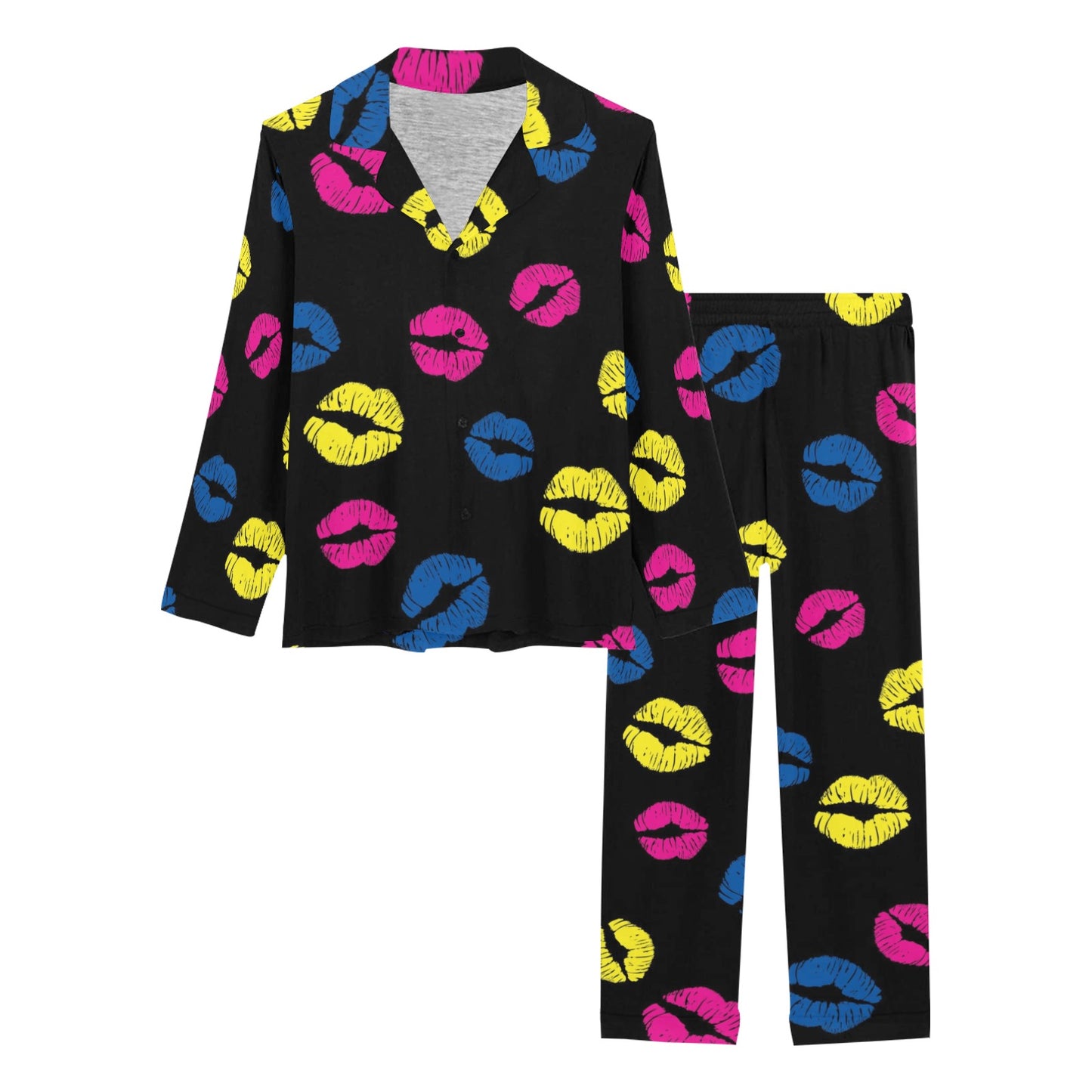 Lip Neon Color Pattern Print Design 01 Women's Long Pajama Set