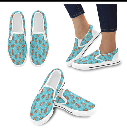 Reindeer Print Design LKS402 White Slip Ons Canvas Women's Shoes
