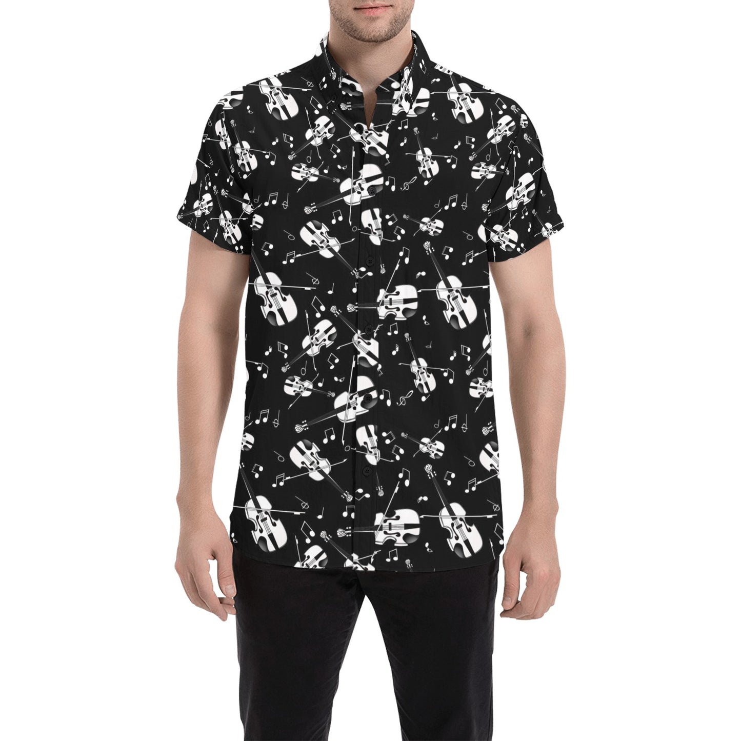 Violin Print Design LKS404 Men Short Sleeve Button Up Shirt