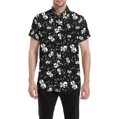 Violin Print Design LKS404 Men Short Sleeve Button Up Shirt