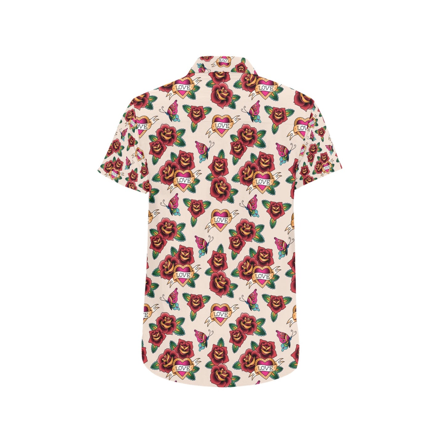 Tattoo Rose Print Design LKS302 Men Short Sleeve Button Up Shirt
