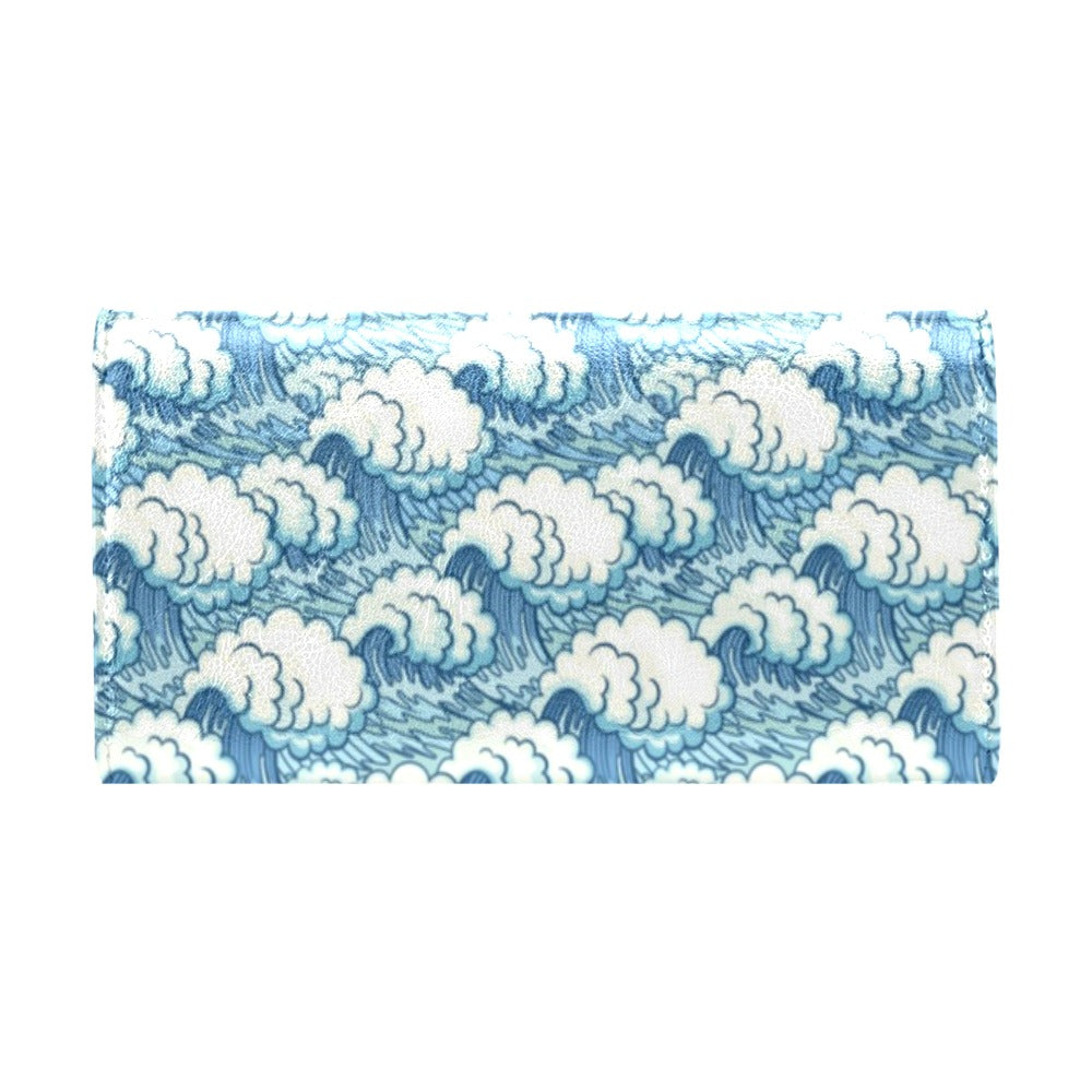 Wave Japan Style Print Design LKS304 Women's Trifold Wallet