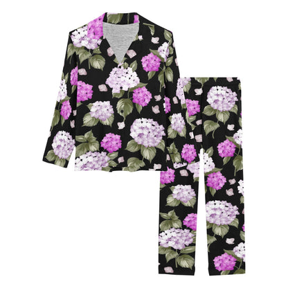 Hydrangea Pattern Print Design HD011 Women's Long Pajama Set
