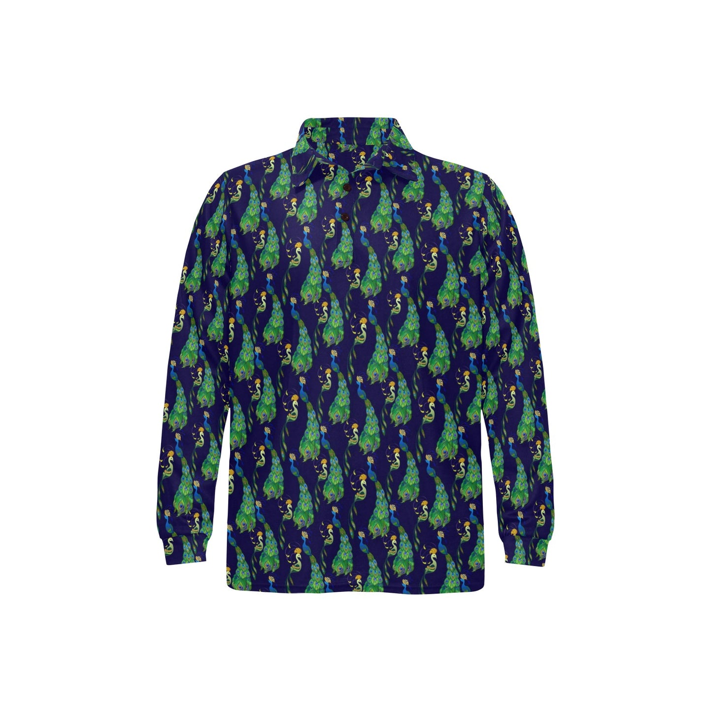 Peacock Art Design Print Long Sleeve Polo Shirt For Men's