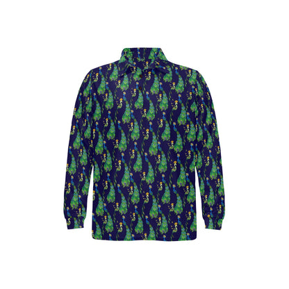 Peacock Art Design Print Long Sleeve Polo Shirt For Men's