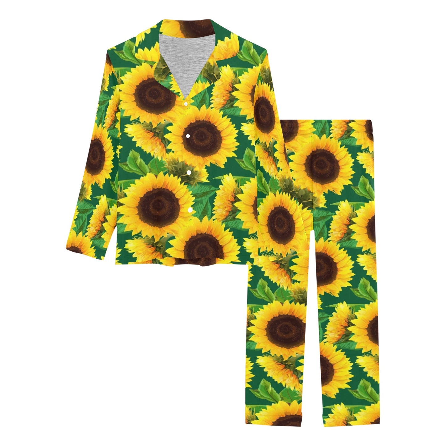 Sunflower Pattern Print Design SF02 Women's Long Pajama Set