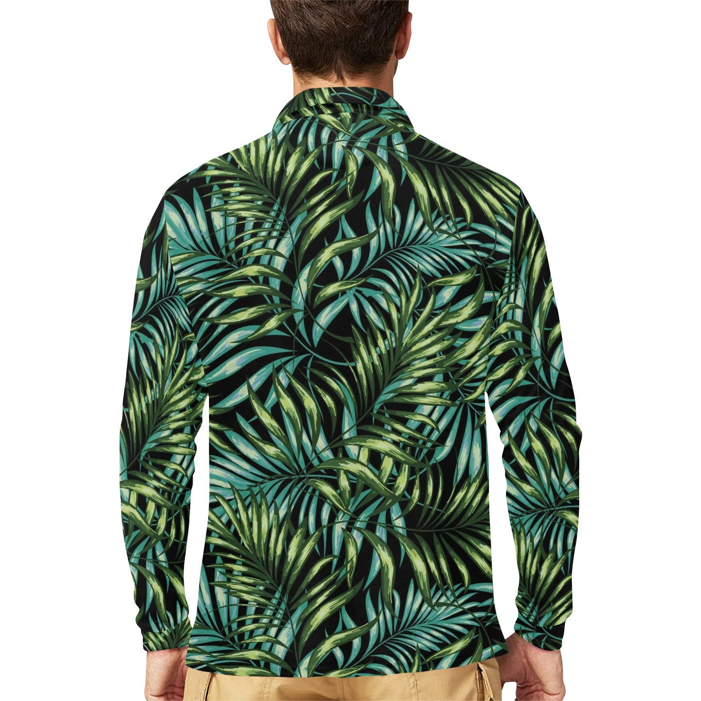 Tropical Flower Pattern Print Design TF08 Long Sleeve Polo Shirt For Men's