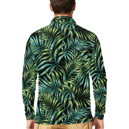 Tropical Flower Pattern Print Design TF08 Long Sleeve Polo Shirt For Men's