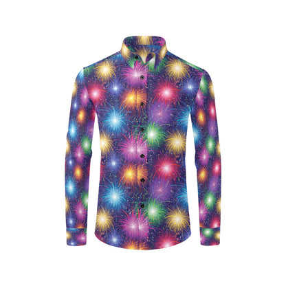 Firework Colorful Print Design LKS301 Men's Long Sleeve Dress Shirt