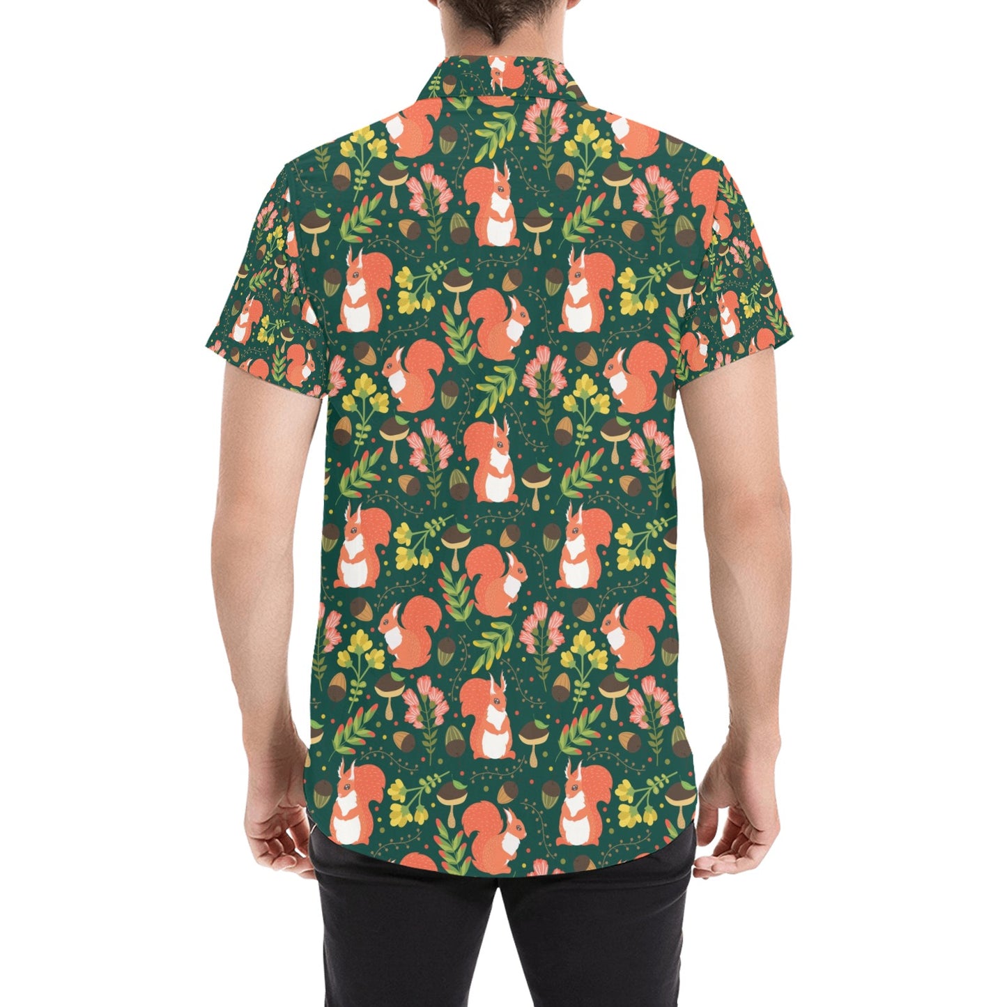 Squirrel Print Design LKS302 Men Short Sleeve Button Up Shirt