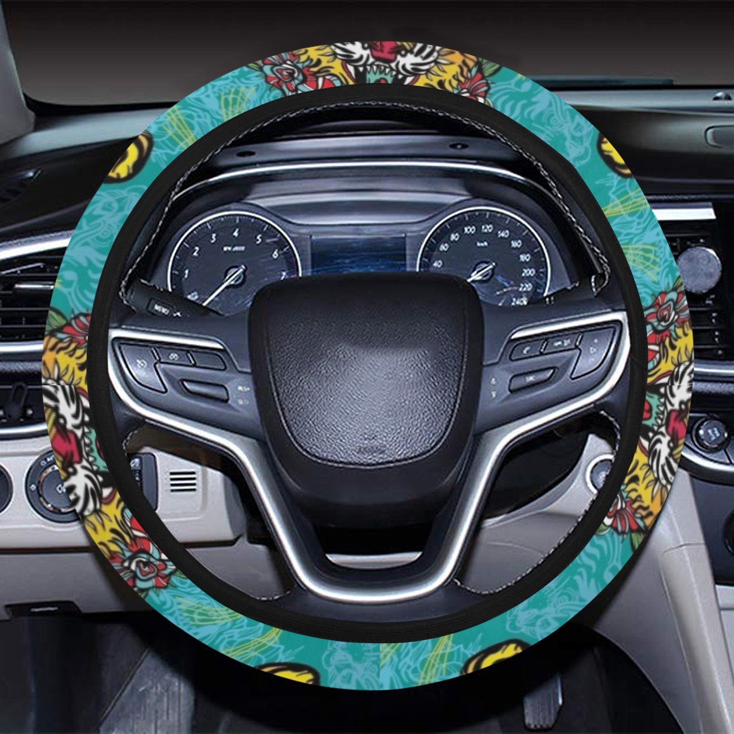 Tattoo Tiger Head Print Design LKS304 Steering Wheel Cover with Elastic Edge