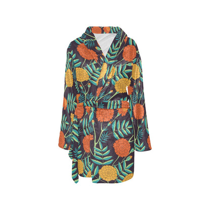 Marigold Pattern Print Design MR01 Women's Fleece Robe