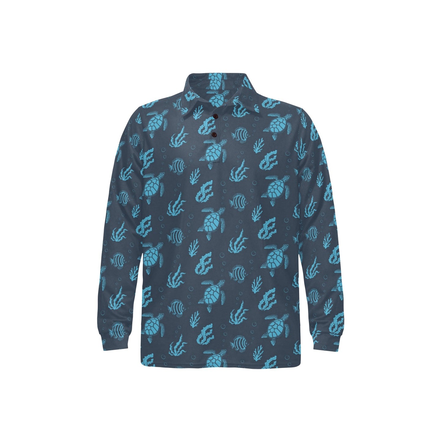 Sea Turtle Print Design LKS307 Long Sleeve Polo Shirt For Men's