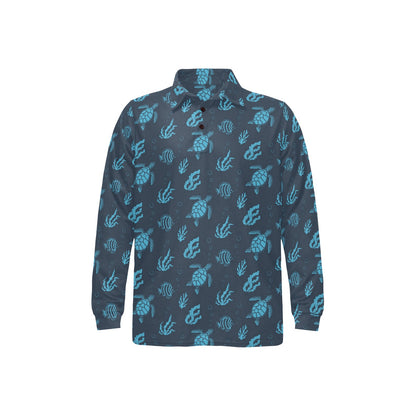 Sea Turtle Print Design LKS307 Long Sleeve Polo Shirt For Men's