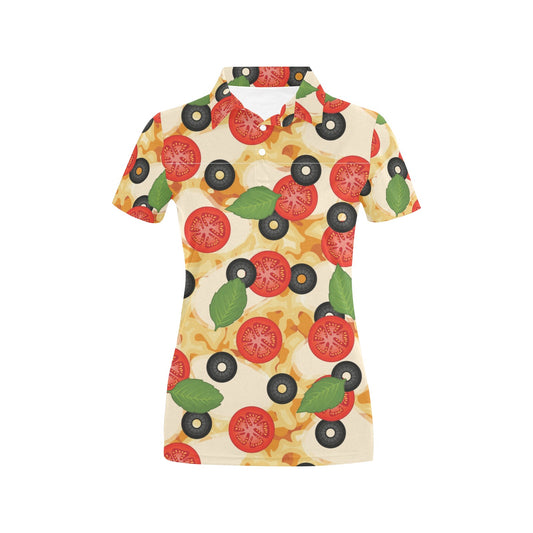 Pizza Pattern Print Design A05 Women's Polo Shirt
