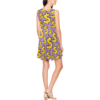 Dollar Pattern Print Design DO01 Sleeveless Dress