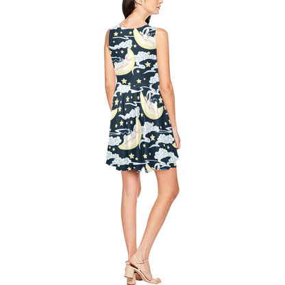 Rabbit Sleeping Pattern Print Design RB08 Sleeveless Dress