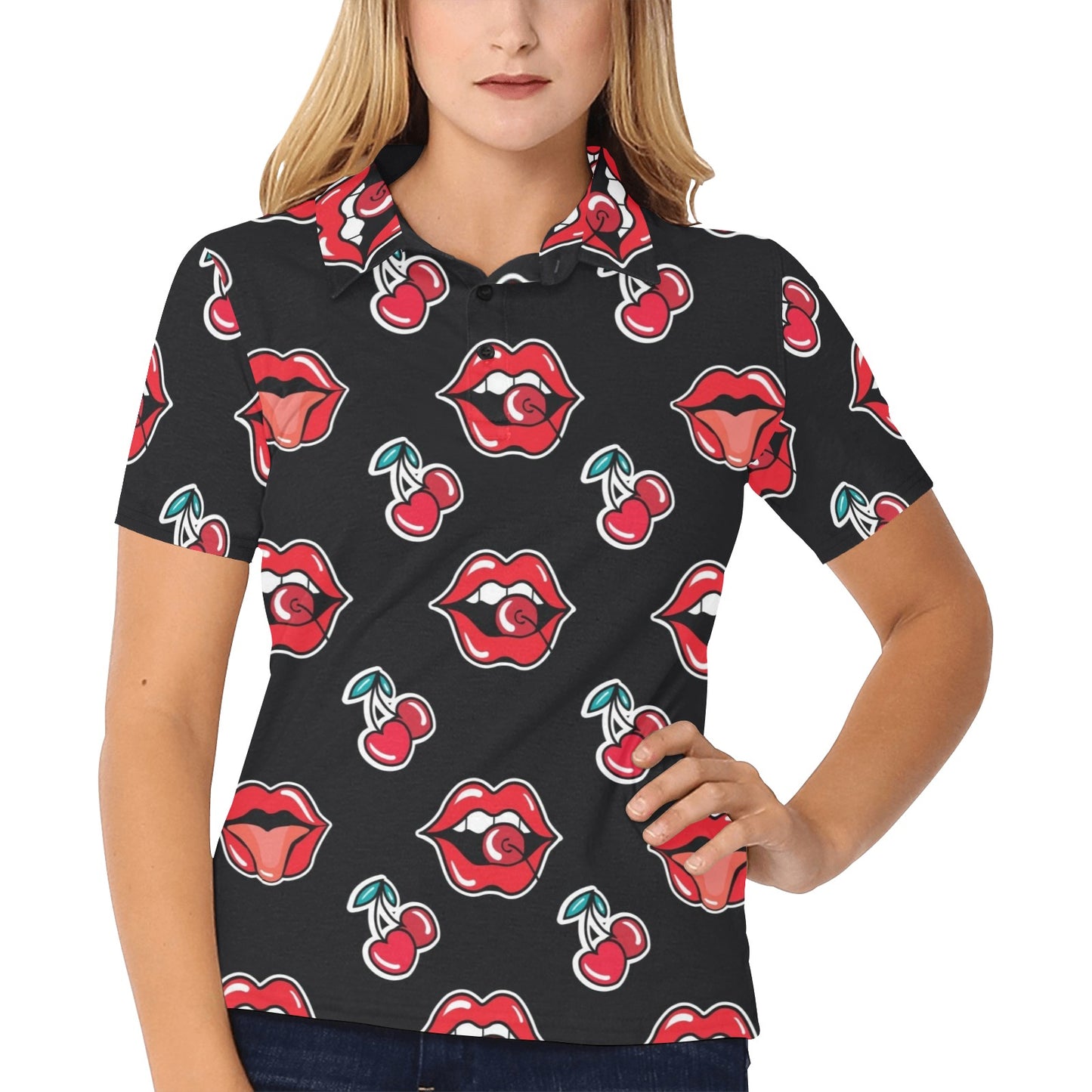 Cherry Pattern Print Design CH04 Women's Polo Shirt
