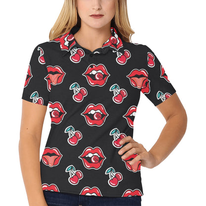 Cherry Pattern Print Design CH04 Women's Polo Shirt