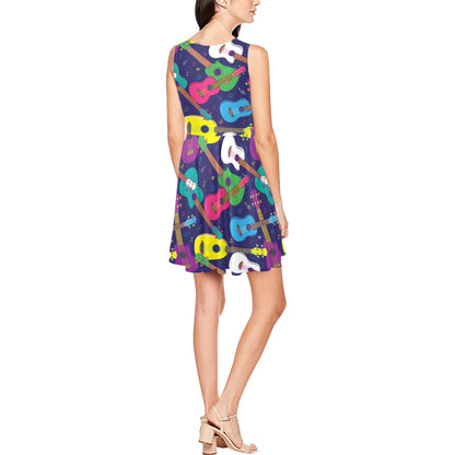 Ukulele Pattern Print Design 02 Sleeveless Dress