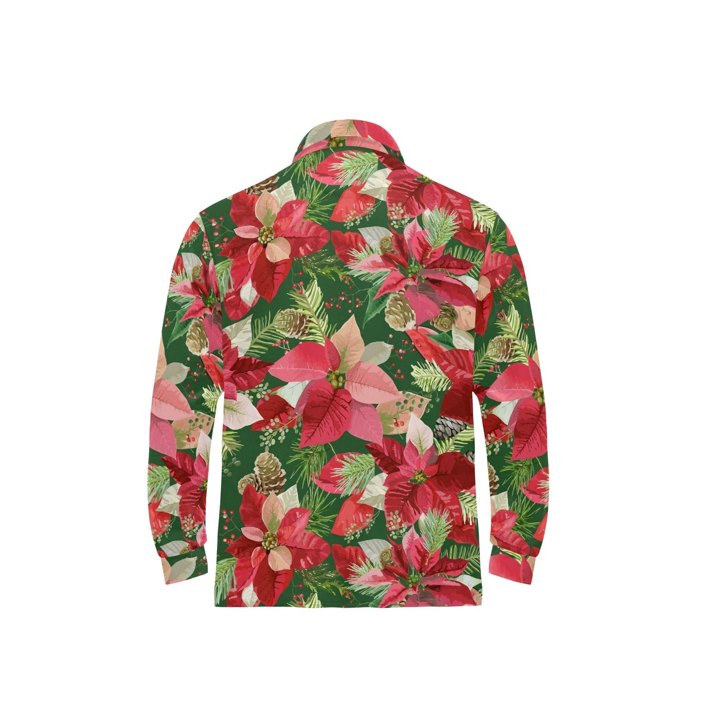 Poinsettia Pattern Print Design POT03 Long Sleeve Polo Shirt For Men's