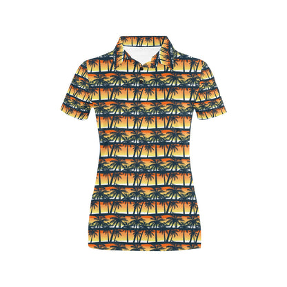 Palm Tree Sunset Design Print Women's Polo Shirt