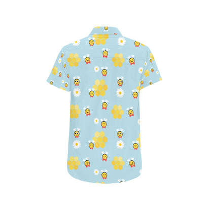 Bee Cute Print Design LKS304 Men Short Sleeve Button Up Shirt