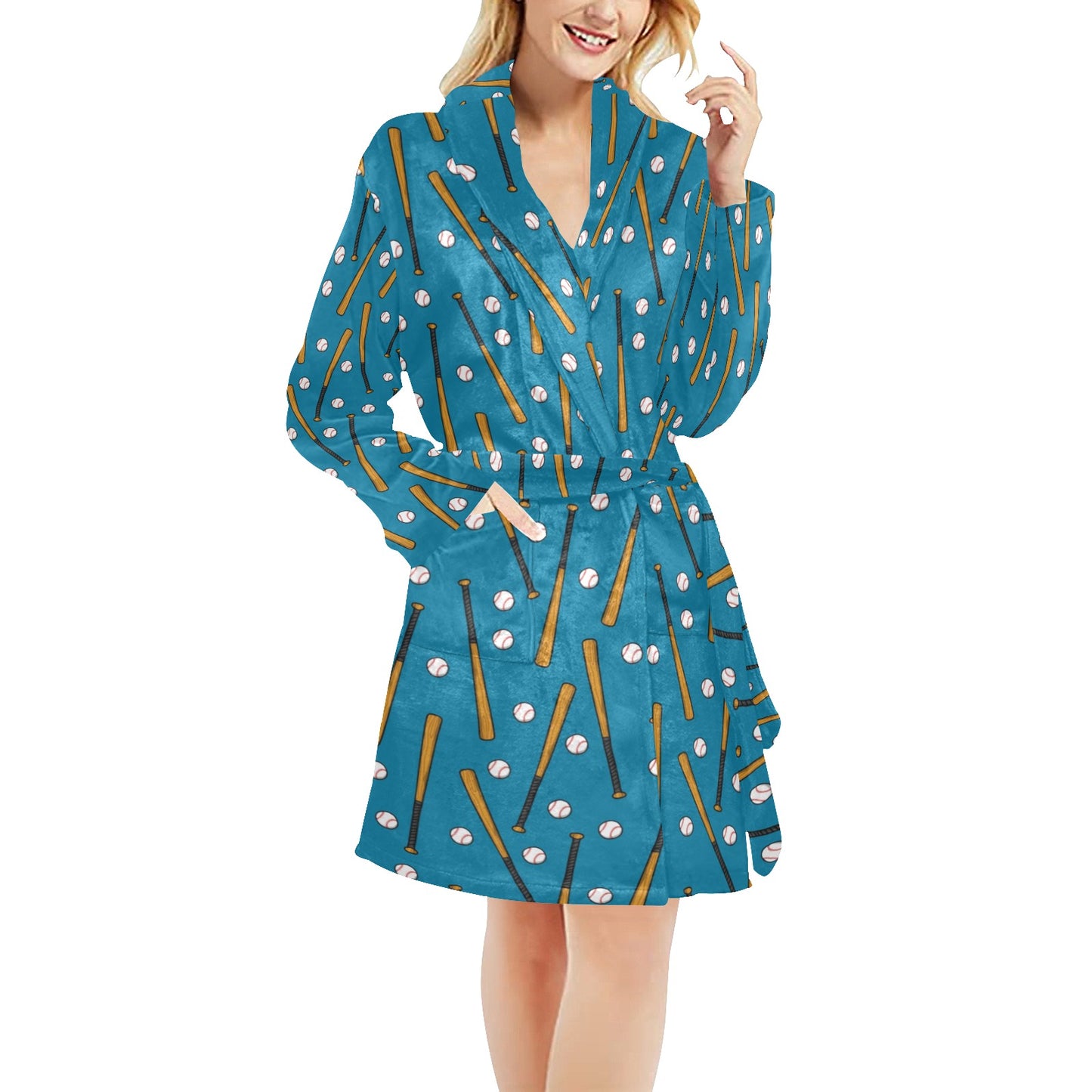 Baseball Pattern Print Design 01 Women's Fleece Robe