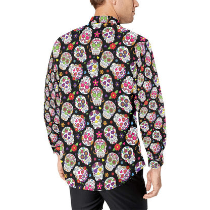 Sugar Skull Print Design LKS302 Men's Long Sleeve Dress Shirt