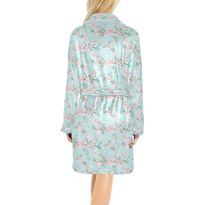 Cherry Blossom Pattern Print Design 02 Women's Fleece Robe