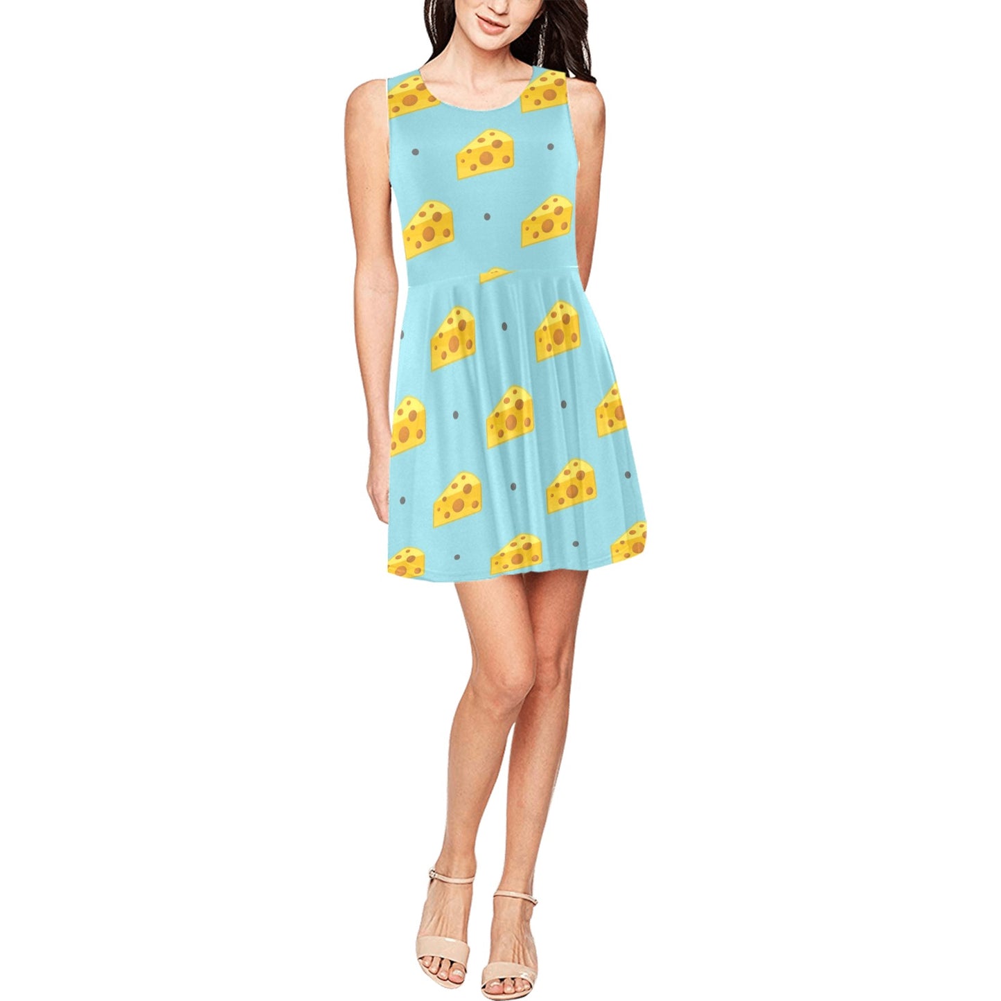 Cheese Pattern Print Design 02 Sleeveless Dress