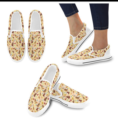 Western Lifestyle Print Design LKS303 White Slip Ons Canvas Women's Shoes