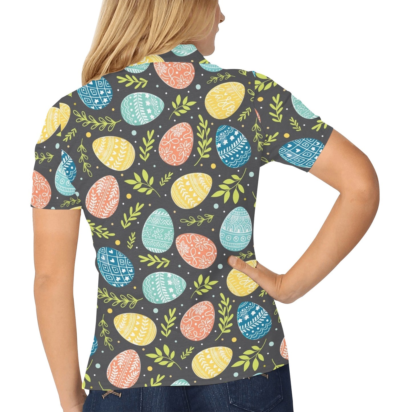 Easter Eggs Pattern Print Design RB01 Women's Polo Shirt