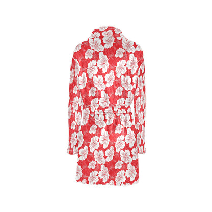 Flower Hawaiian Hibiscus Red Background Print Women's Fleece Robe