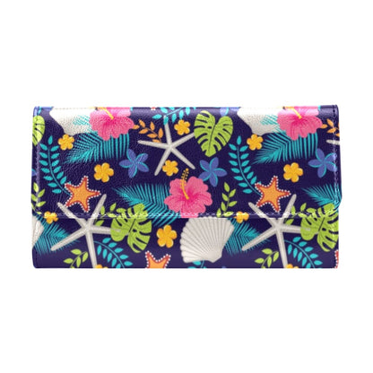 Beach Seashell Floral Theme Women's Trifold Wallet