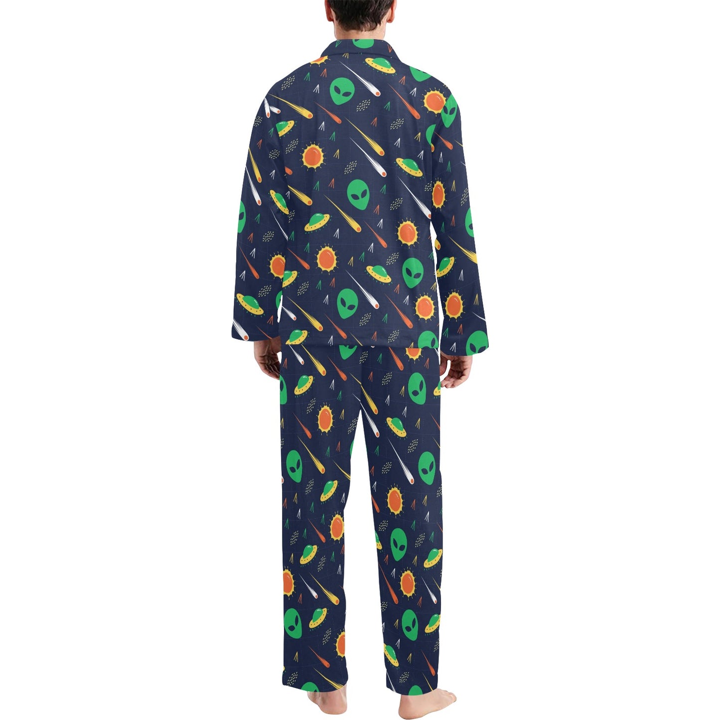 Alien UFO Pattern Print Design 05 Men's Long Pajama Set