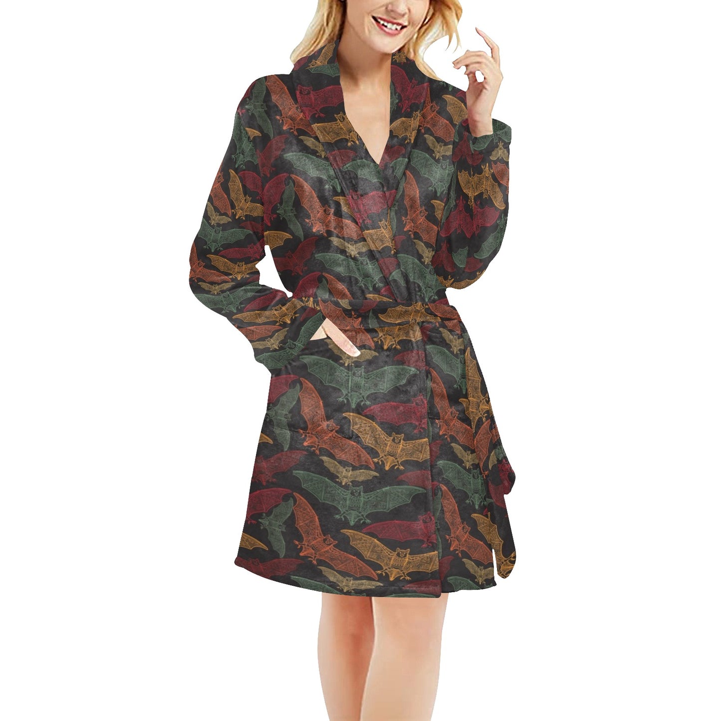 Bat Tribal Pattern Print Design 03 Women's Fleece Robe