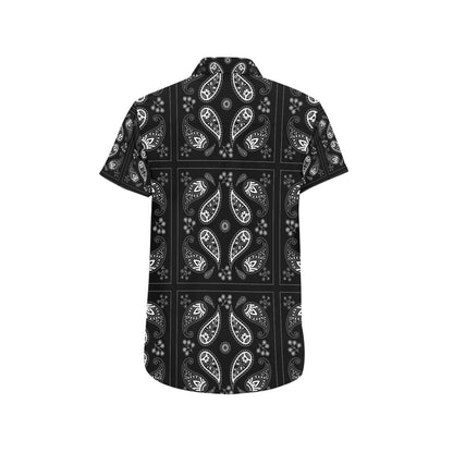 Bandana Paisley Black Print Design LKS308 Men Short Sleeve Button Up Shirt
