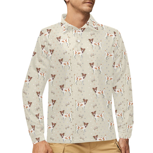 Russell Terriers With Bone Print Design LKS302 Long Sleeve Polo Shirt For Men's