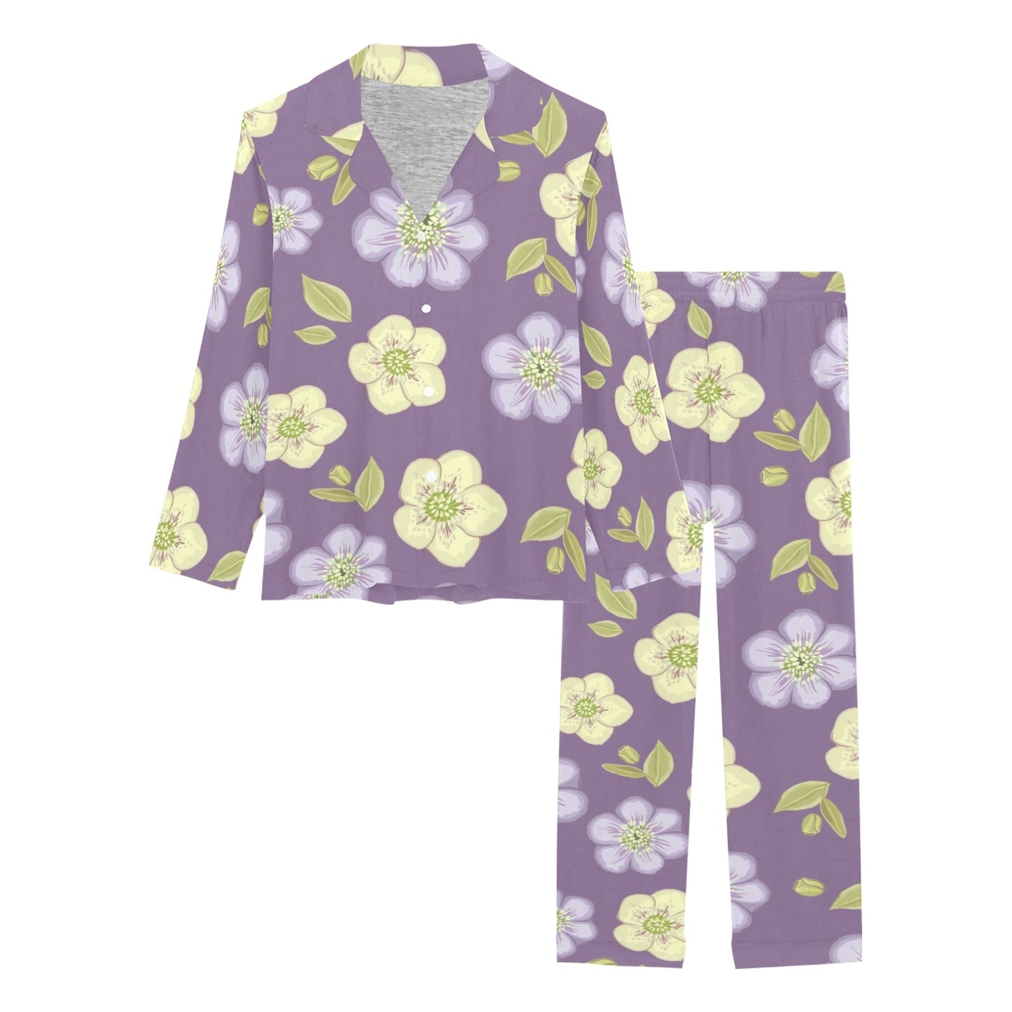 Anemone Pattern Print Design AM013 Women's Long Pajama Set
