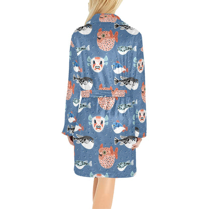 Fugu Pattern Print Design 02 Women's Fleece Robe